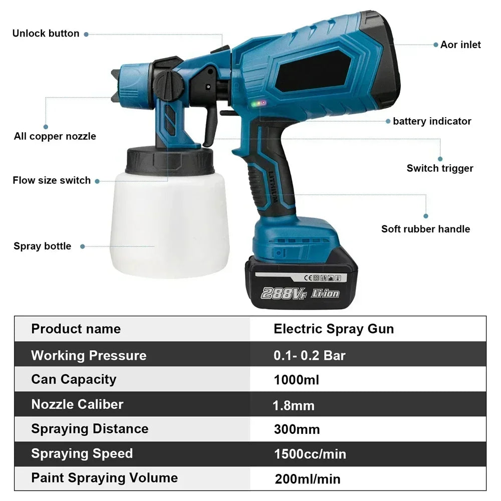 1000ML Cordless Paint Sprayer Spraying Tools For Makita 21V Battery Battery For Home Interior